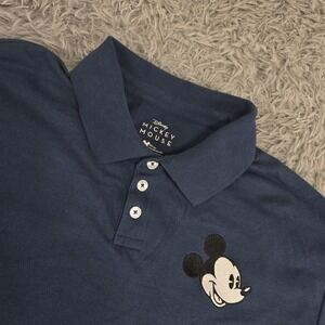 Disney‎ Mickey Mouse Mens 2XL XXL Blue Short Sleeve Cotton Blend Polo
